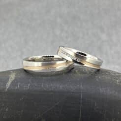 Alianzas de boda en plata y oro 14k sintetizado · Diagonal
