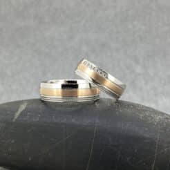 Alianzas de boda plata y oro sintetizado 14k · Banda central Rosa