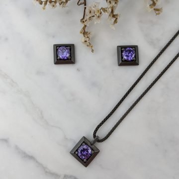 Conjunto plata cuadrado morado